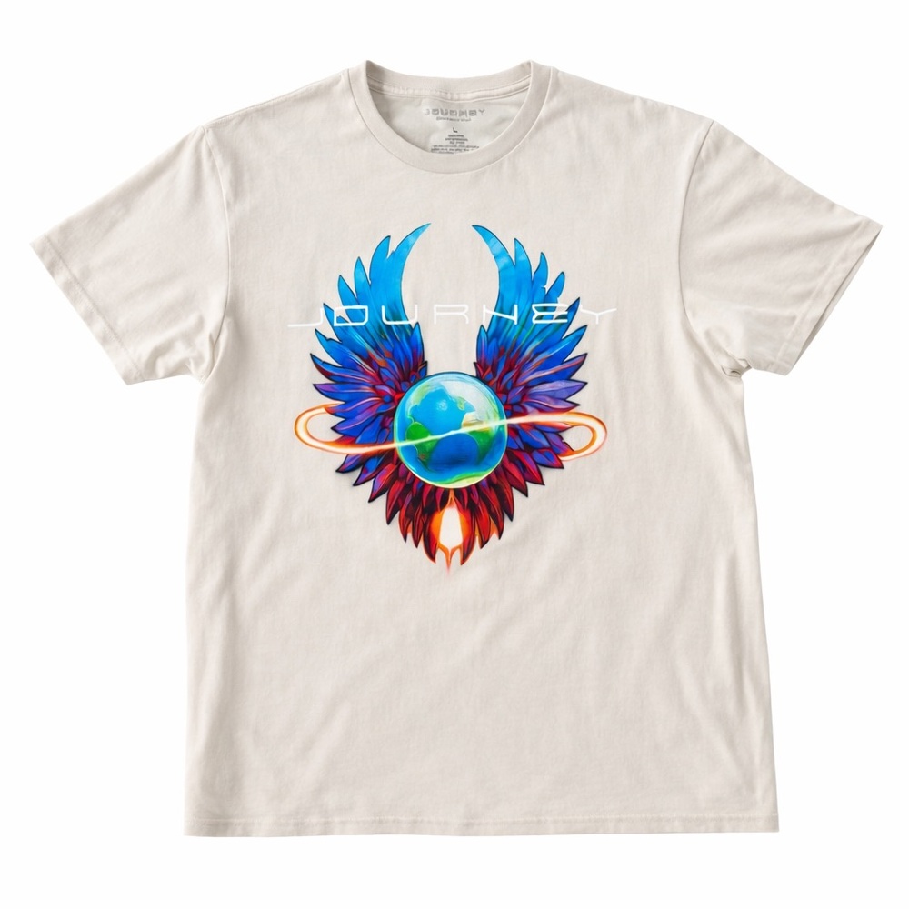 New Journey Band World Tour Graphic Tee Cream Earth Wings Rock T-Shirt Large